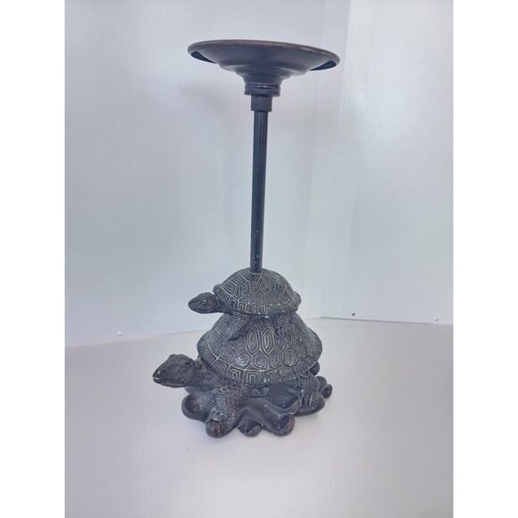 Heavy Metal 2 Turtles Stacked Candle Holder Detailed ~ 10" x 10" x4" Dark Bronze - Picture 4 of 10